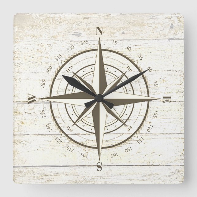 Vintage compass square wall clock (Front)