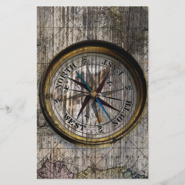 Vintage Compass Wood Stationery (Front)