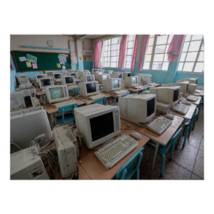 Vintage Computer Classroom with CRT Monitors Poster