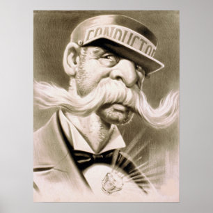 Vintage Conductor Huge Mustache Retro Poster