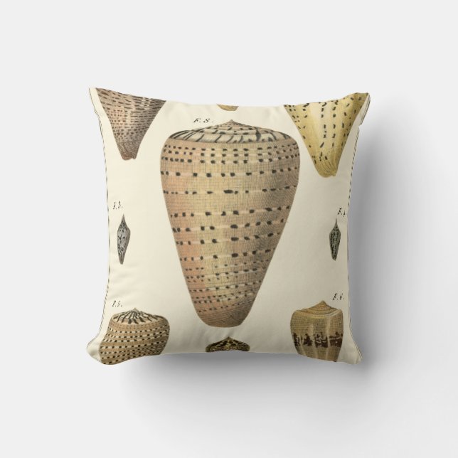 Vintage Cone Shells Throw Pillow (Front)