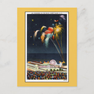 Vintage Coney Island fireworks on beach Postcard