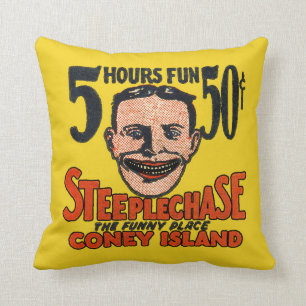 Vintage Coney Island Funny Face Throw Pillow