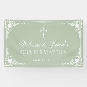 Vintage Confirmation Sage Green White Calligraphy  Banner