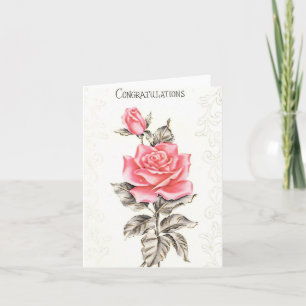 Vintage Congratulations Pink Rose Card