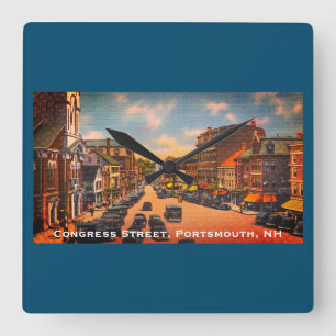 Vintage Congress Street, Portsmouth, NH Photo Square Wall Clock