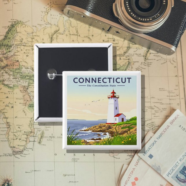 Vintage Connecticut 2 Inch Square Button (Creator Uploaded)