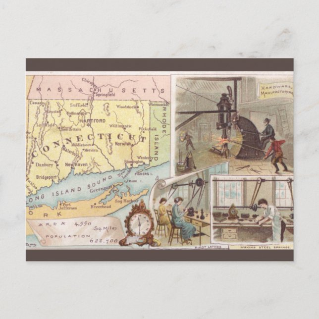 Vintage Connecticut Map History Postcard (Front)