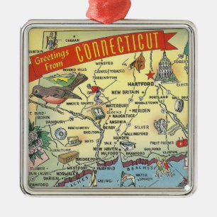 Vintage Connecticut Map  Metal Ornament