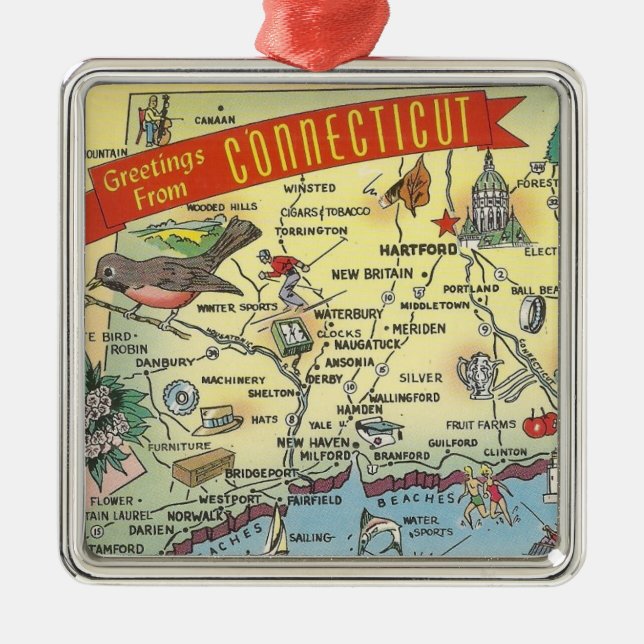 Vintage Connecticut Map  Metal Ornament (Front)