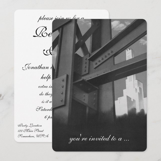 Vintage Construction Skyscrapers Retirement Party Invitation (Front/Back)