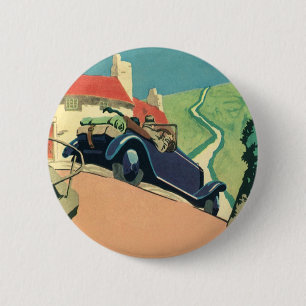 Vintage Convertible Car Road Trip in the Country 2 Inch Round Button
