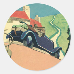 Vintage Convertible Car Road Trip in the Country Classic Round Sticker