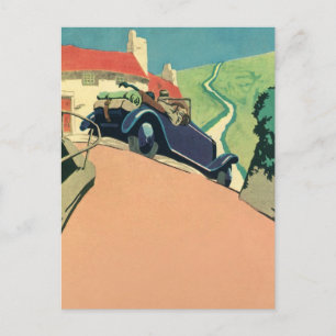 Vintage Convertible Car Road Trip in the Country Postcard