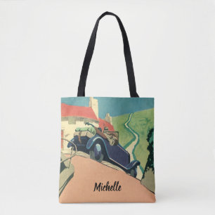 Vintage Convertible Car Road Trip in the Country Tote Bag