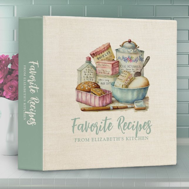 Vintage Cookbook Baking Supplies Recipe Binder (A cute cookbook binder decorated with baking supplies)