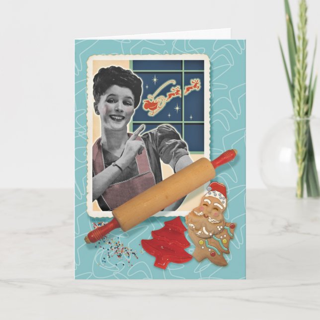 Vintage Cookie Baking Mom Retro Christmas Cards (Front)