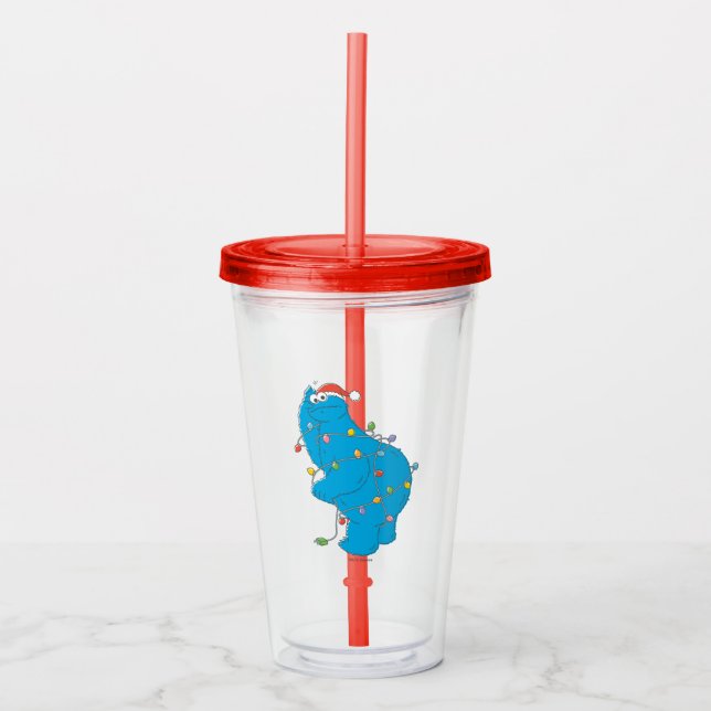 Vintage Cookie Monster Christmas Lights Acrylic Tumbler (Front)
