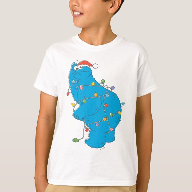 Vintage Cookie Monster Christmas Lights T-Shirt (Front)