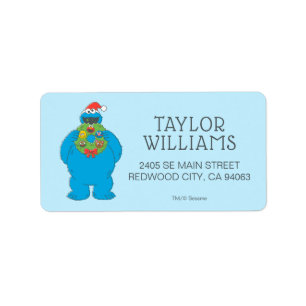 Vintage Cookie Monster Christmas Wreath Label