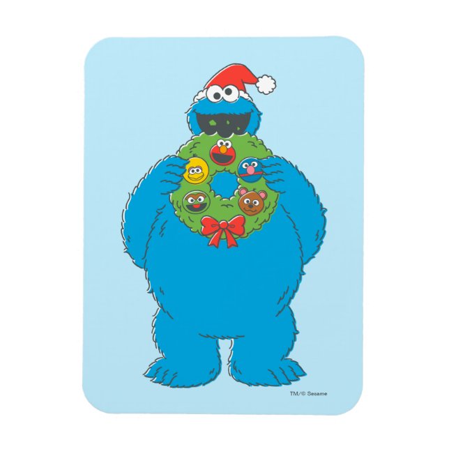Vintage Cookie Monster Christmas Wreath Magnet (Vertical)