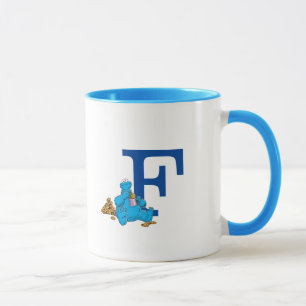 Vintage Cookie Monster Eating Cookies Monogram F Mug