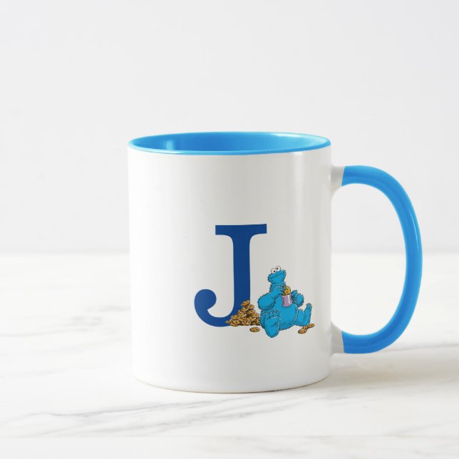 Vintage Cookie Monster Eating Cookies Monogram J Mug (Right)