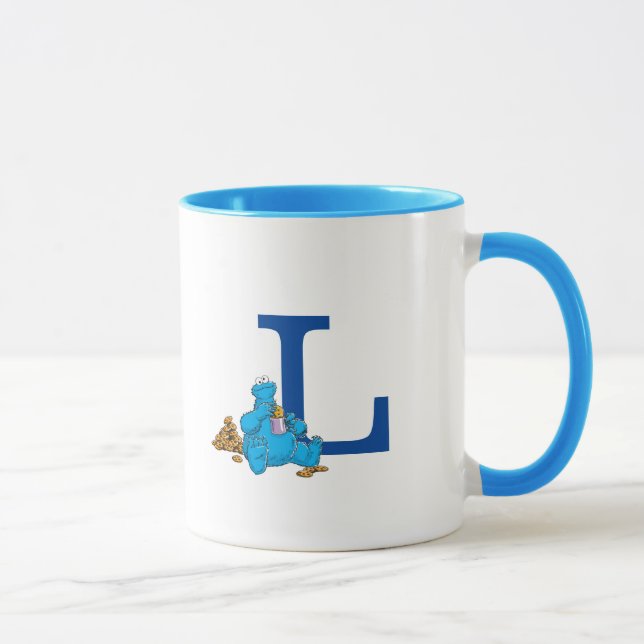 Vintage Cookie Monster Eating Cookies Monogram L Mug (Right)