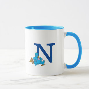 Vintage Cookie Monster Eating Cookies Monogram N Mug