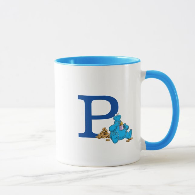 Vintage Cookie Monster Eating Cookies Monogram P Mug (Right)