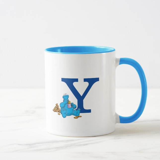 Vintage Cookie Monster Eating Cookies Monogram Y Mug (Right)