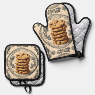 Vintage Cookies Bakery  Pastry Chef Baker Baking Oven Mitt & Pot Holder Set
