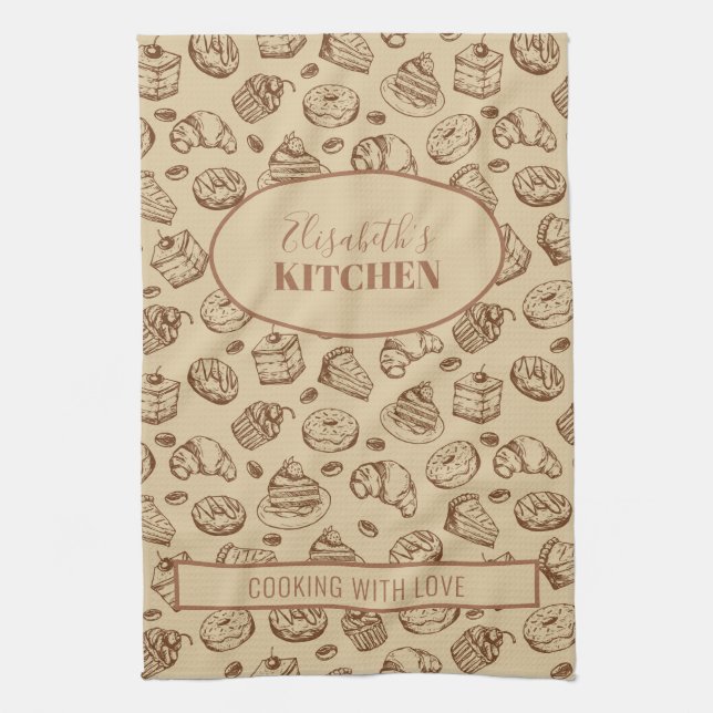 Vintage cookies pattern personalized name  kitchen kitchen towel (Vertical)