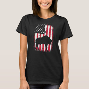 Vintage Cool Bison Animal Retro Usa American Flag T-Shirt