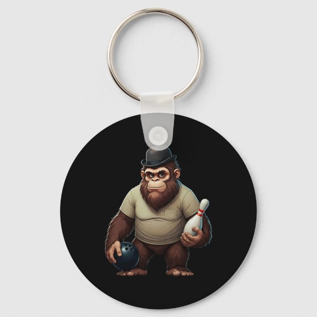 Vintage Cool Bowler Bigfoot Sasquatch Yeti Bowling Keychain (Front)