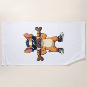 Vintage Cool French Bulldog Carrying Bone Cartoon Beach Towel