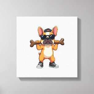 Vintage Cool French Bulldog Carrying Bone Cartoon  Canvas Print
