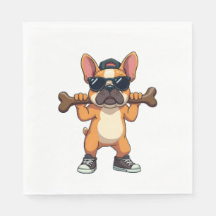Vintage Cool French Bulldog Carrying Bone Cartoon  Napkin