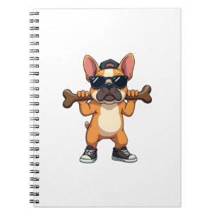 Vintage Cool French Bulldog Carrying Bone Cartoon  Notebook
