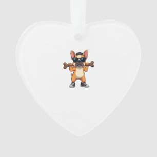 Vintage Cool French Bulldog Carrying Bone Cartoon  Ornament