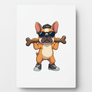 Vintage Cool French Bulldog Carrying Bone Cartoon Plaque