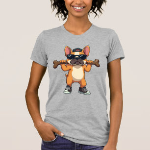 Vintage Cool French Bulldog Carrying Bone Cartoon T-Shirt