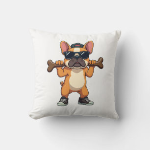 Vintage Cool French Bulldog Carrying Bone Cartoon Throw Pillow