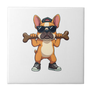 Vintage Cool French Bulldog Carrying Bone Cartoon Tile