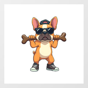 Vintage Cool French Bulldog Carrying Bone Cartoon  Window Cling