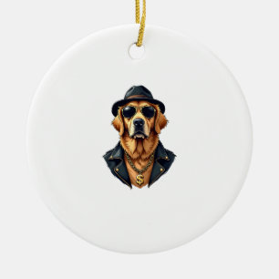 Vintage Cool Golden Retriever Dog in Sunglasses an Ceramic Ornament