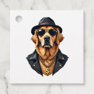 Vintage Cool Golden Retriever Dog in Sunglasses an Favour Tags