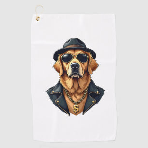 Vintage Cool Golden Retriever Dog in Sunglasses an Golf Towel