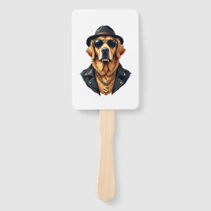 Vintage Cool Golden Retriever Dog in Sunglasses an Hand Fan