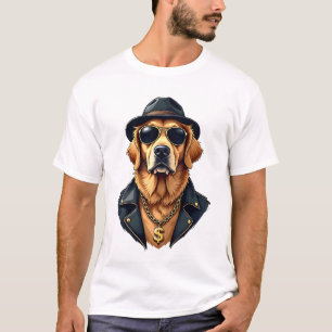 Vintage Cool Golden Retriever Dog in Sunglasses an T-Shirt